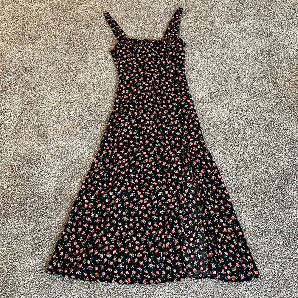 Black maxi dress with floral pattern & slit